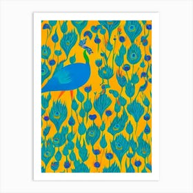 Peacock Midcentury Illustration Bird Art Print