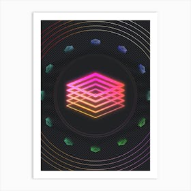 Neon Geometric Glyph in Pink and Yellow Circle Array on Black n.0423 Art Print
