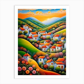 Village At Sunset 1 Art Print