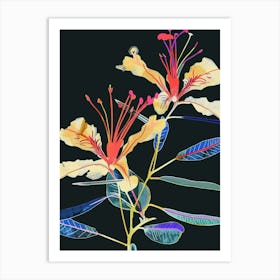 Neon Flowers On Black Peacock Flower 1 Art Print