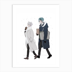 Two Anime Characters Walking In The Snow Art Print