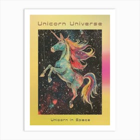 Unicorn In Space Retro Illustration Poster Art Print