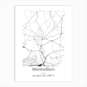 Montivilliers,France Minimalist Map Art Print