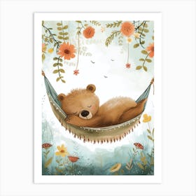 Brown Bear Napping In A Hammock Storybook Illustration 4 Art Print