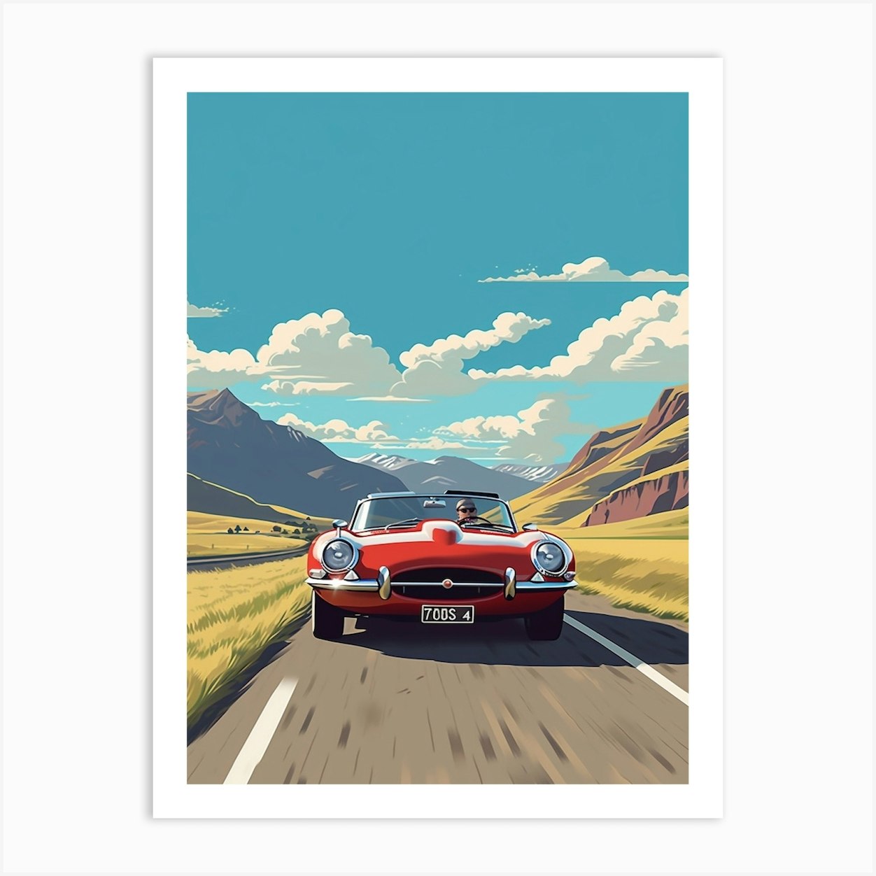 A Jaguar E Type In The Andean Crossing Patagonia Illustration 3 Art Print by RetroRides Gallery