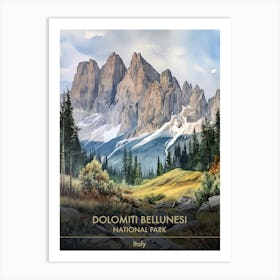 Dolomiti Bellunesi National Park Italy Watercolour 3 Art Print