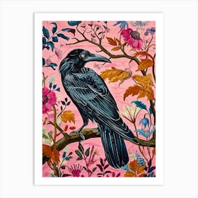 Floral Animal Painting Raven 3 Art Print