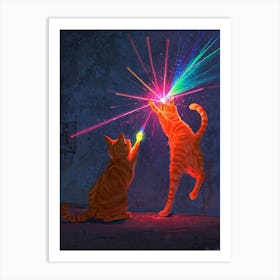 Cats Fighting With Lasers Art Print