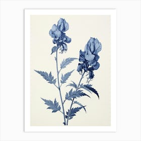Blue Botanical Aconitum 4 Art Print