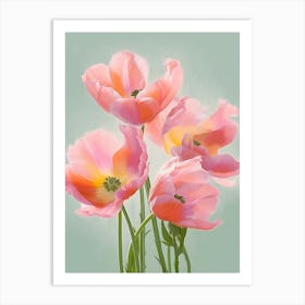Bunch Of Tulips Flowers Acrylic Painting In Pastel Colours 2 Art Print