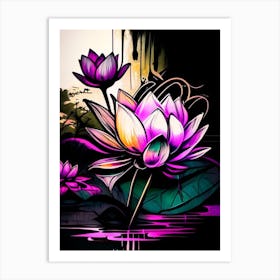 Lotus Flowers In Park Graffiti 6 Art Print