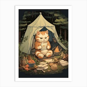 Kawaii Cat Drawings Camping 10 Art Print