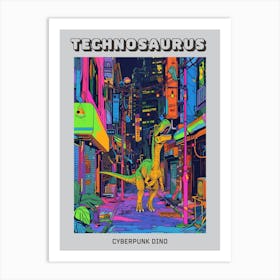 Cyberpunk Neon Dinosaur Inspired Illustration Poster Art Print