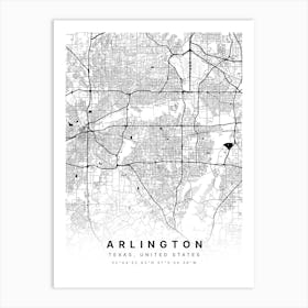 Arlington Texas USA White Map Art Print