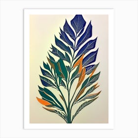 Cypress Leaf Colourful Abstract Linocut Art Print