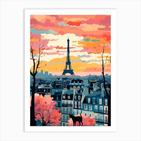 Paris, France Skyline With A Cat 0 Art Print