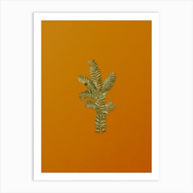 Vintage English Yew Branch Botanical on Sunset Orange n.0395 Art Print