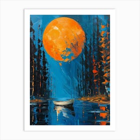 A Small White Boat Under The Golden Moon Pt. 2 Art Print