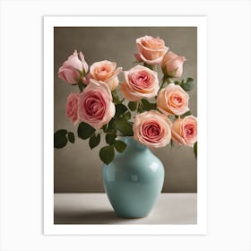 A Vase Of Pink Roses 3 Art Print