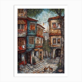 Painting Of Istanbul With A Cat In The Style Of Renaissance, Da Vinci 4 Art Print