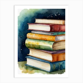 Books painted in water colors Art Print