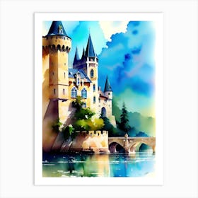 Watercolor Castle Painting Art Print