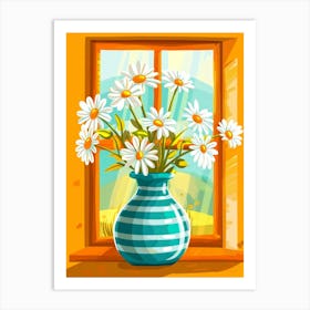 Daisies In A Vase On The Window Art Print