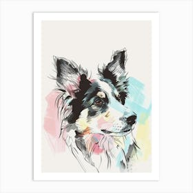 Australian Shepherd Dog Pastel Line Watercolour Illustration  2 Art Print