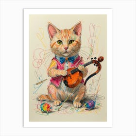 Cat Playing Violin Art Print