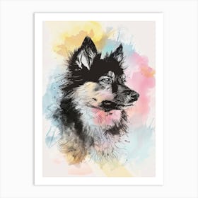 Finnish Lapphund Dog Watercolour Line Illustration Art Print