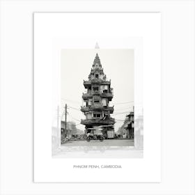 Poster Of Phnom Penh, Cambodia, Black And White Old Photo 1 Art Print