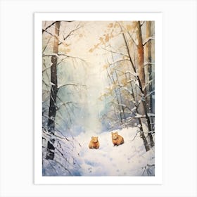 Winter Watercolour Woodchuck 3 Art Print