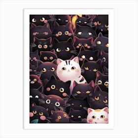 Black Cats In A Crowd Art Print