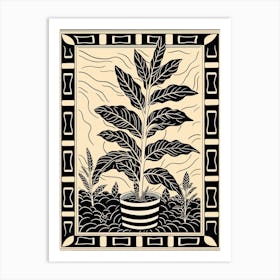 B&W Plant Illustration Croton Codiaeum 1 Art Print