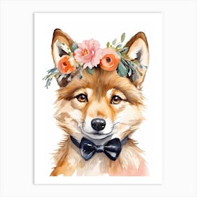 Baby Wolf Flower Crown Bowties Woodland Animal Nursery Decor (31) Art Print