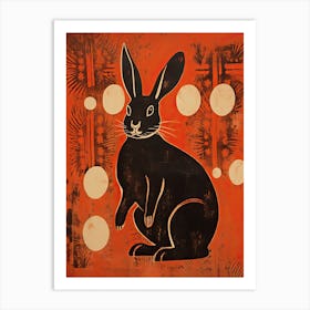 Rabbit, Woodblock Animal  Drawing 1 Art Print