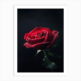 Red Rose On Black Background 4 Art Print