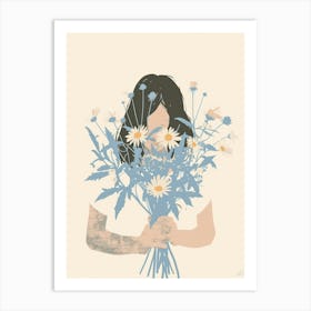 Spring Girl With Blue Flowers 1 Art Print
