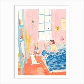 Girl Sleeping With Cats Tv Lo Fi Kawaii Illustration 1 Art Print