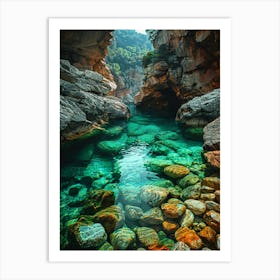 Rocky Water In A Cave Art Print