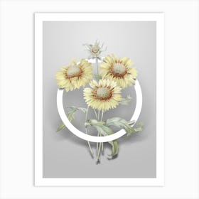 Vintage Blanket Flowers Minimalist Botanical Geometric Circle on Soft Gray n.0180 Art Print