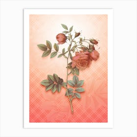 Turnip Roses Vintage Botanical in Peach Fuzz Tartan Plaid Pattern n.0038 Art Print