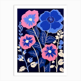 Blue Flower Illustration Hollyhock 1 Art Print