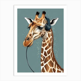 Giraffe With Headphones Canvas Print Art Print