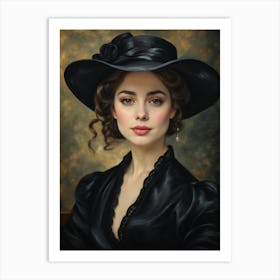 Victorian Woman In Black Hat Art Print