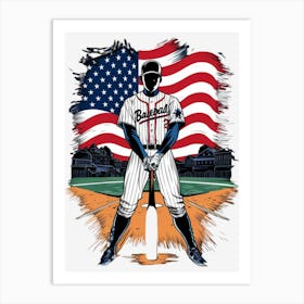 Baseball Player With American Flag Art Print