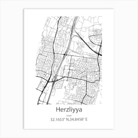 Herzliyya,Israel Minimalist Map Art Print