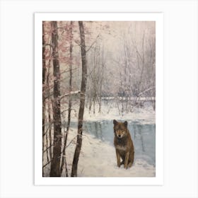 Vintage Winter Animal Painting Red Wolf 5 Art Print