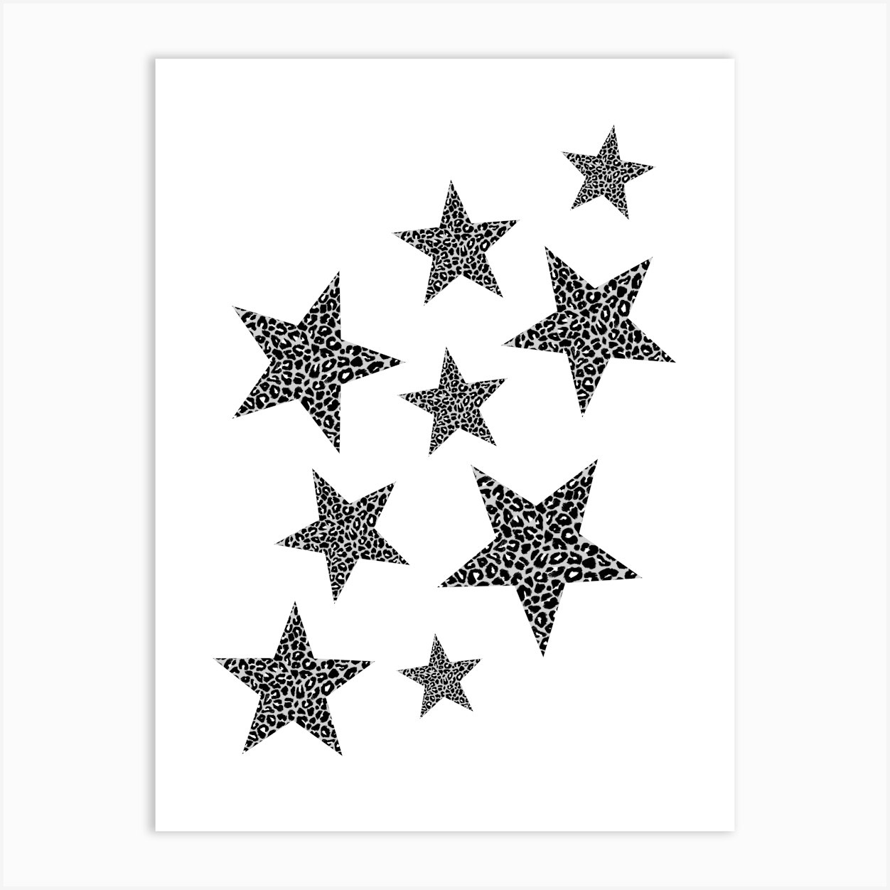 Leopard Stars Pattern in Black White and Grey Art Print by OneThreeSix