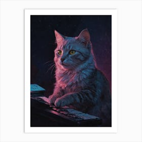 Cat Playing Keyboard Art Print